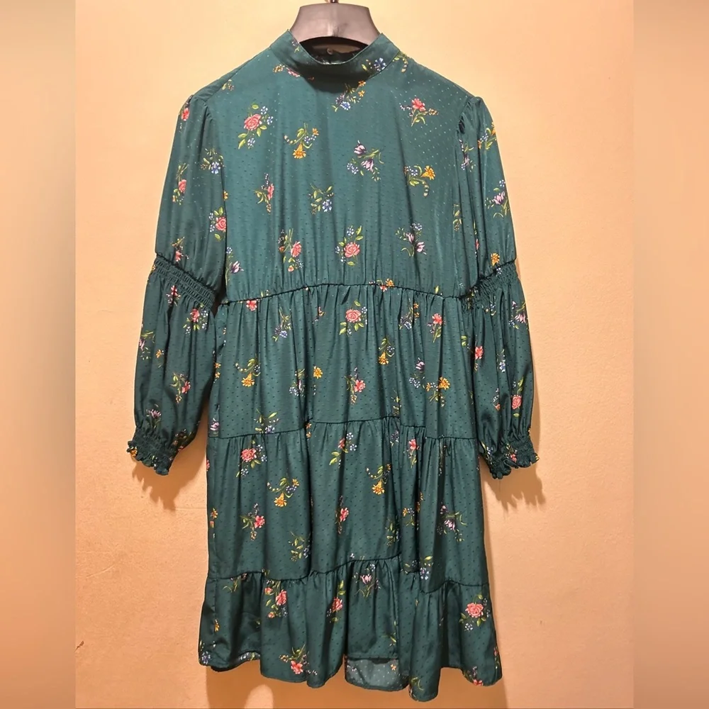 ZARA GreenPrint Mini Floral Dress Size S High Neck NWT. - Picture 5 of 10